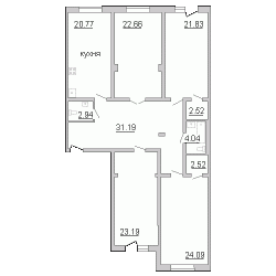 Четырёхкомнатная квартира 155.9 м²