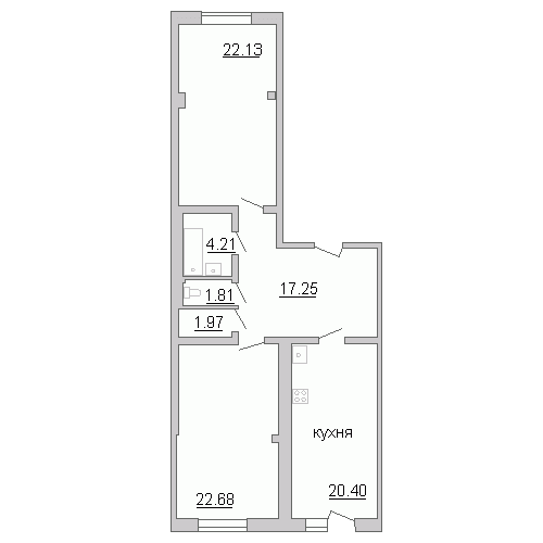 Двухкомнатная квартира 91.2 м²