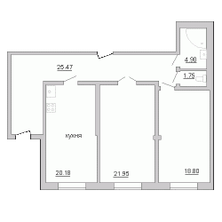 Двухкомнатная квартира 91.6 м²