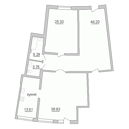 Двухкомнатная квартира 131.5 м²